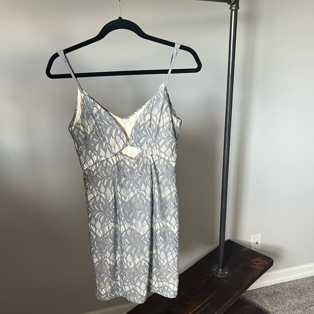 Grey lace cocktail dress